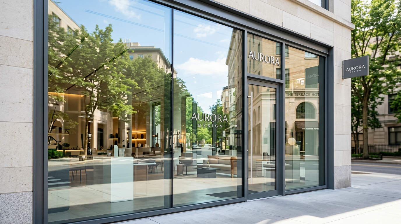 Pristine floor-to-ceiling glass storefront windows with professional cleaning